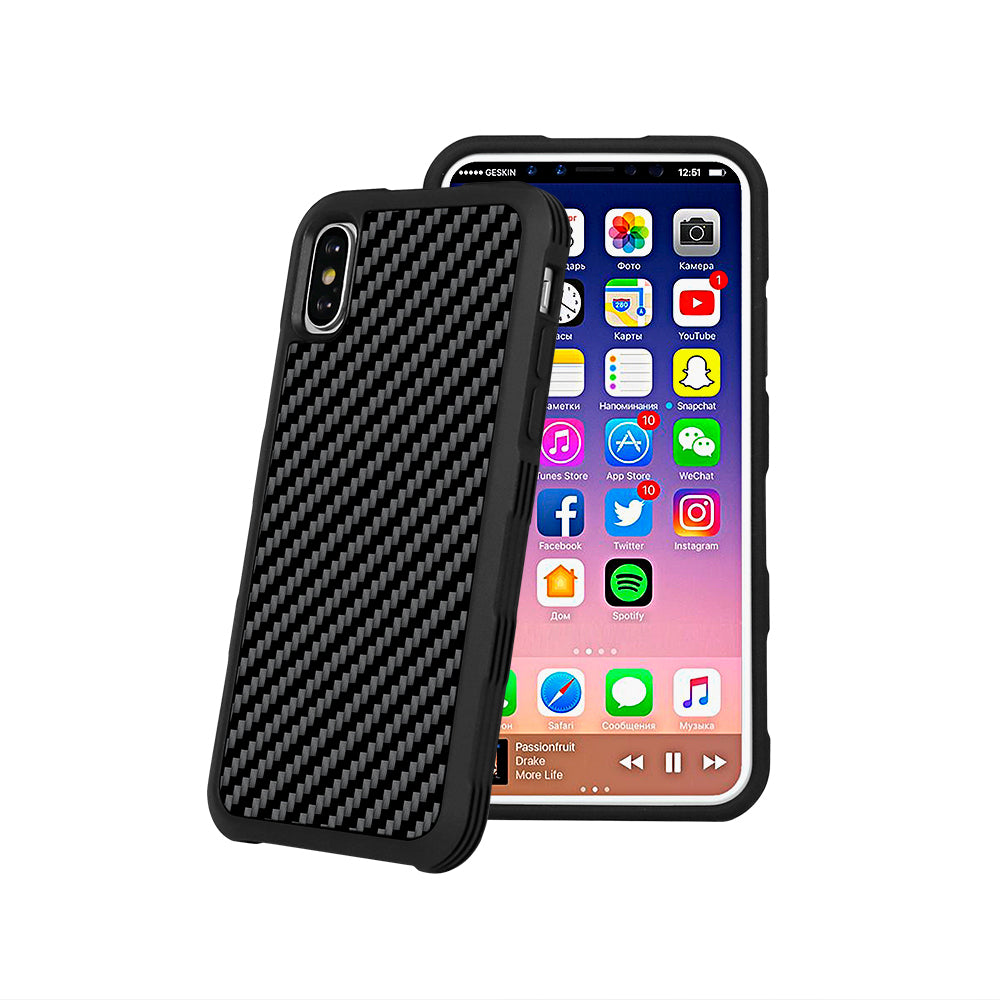 for Apple iPhone X Anti-Slide Carbon Fiber Case Black Glossy