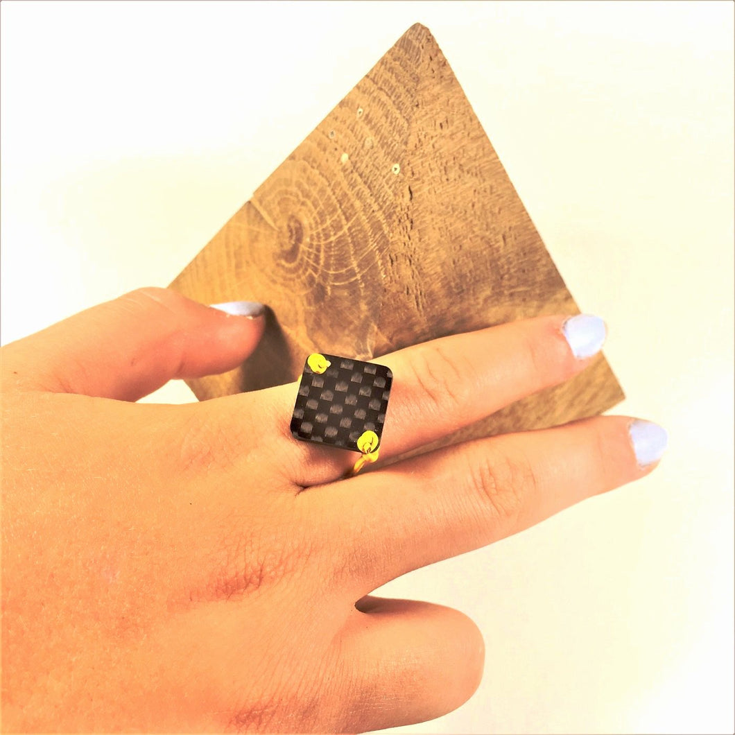 Ring Leather Wire Carbon Fiber Jewels Black Yellow Color Plain Wave - Carbon Fiber Gift