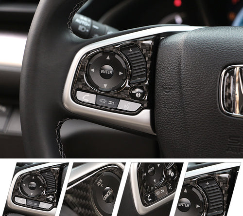 Real Carbon Fiber Steering Wheel Button Cover Decoration Trim  For Honda 2016 Civic  Accessories for Car Auto Automobile - Carbon Fiber Gift