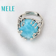Natural Larimar 925 Sterling Silver ring blue stone fine jewelry Fantasy